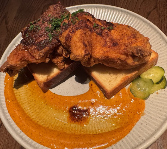 The Love signature dishes Fried ChickenRicotta RavioliParker House Rolls